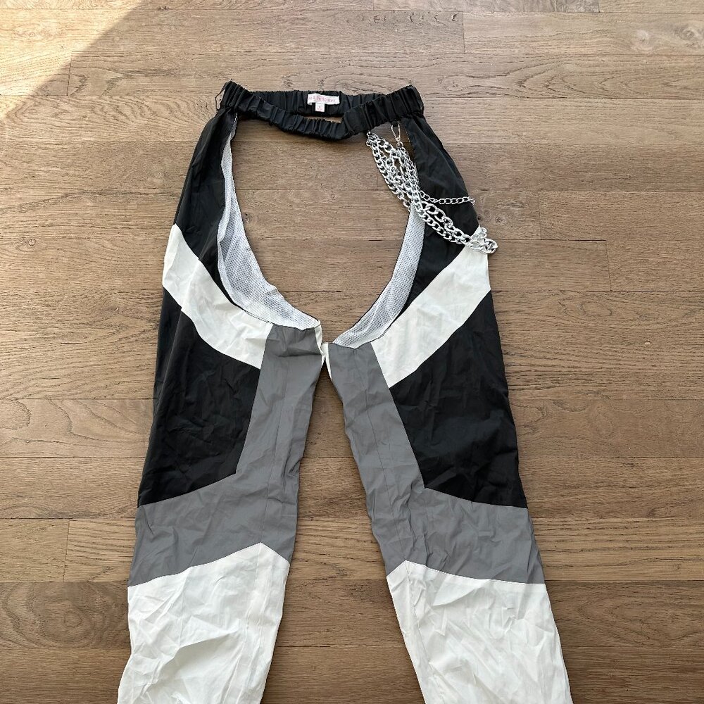 iHeartRaves Unisex Down 4 The Ride Reflective Chain Chaps - Black/Silver/Glow